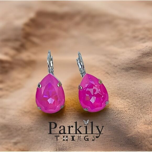 Earrings with Barbie pink Swarovski crystal - Picture 1 of 4